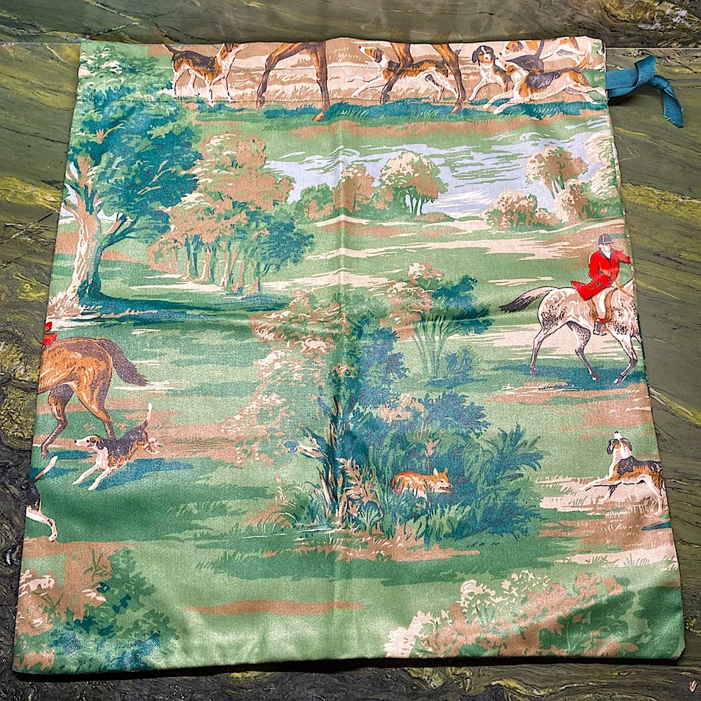 Equestrian Horse Tote Or Pillow Cover Chintz Drawstring Brown Red Green - Picture 9 of 14